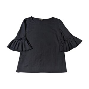 Tahari Navy Ruffle 3/4 Sleeve Blouse